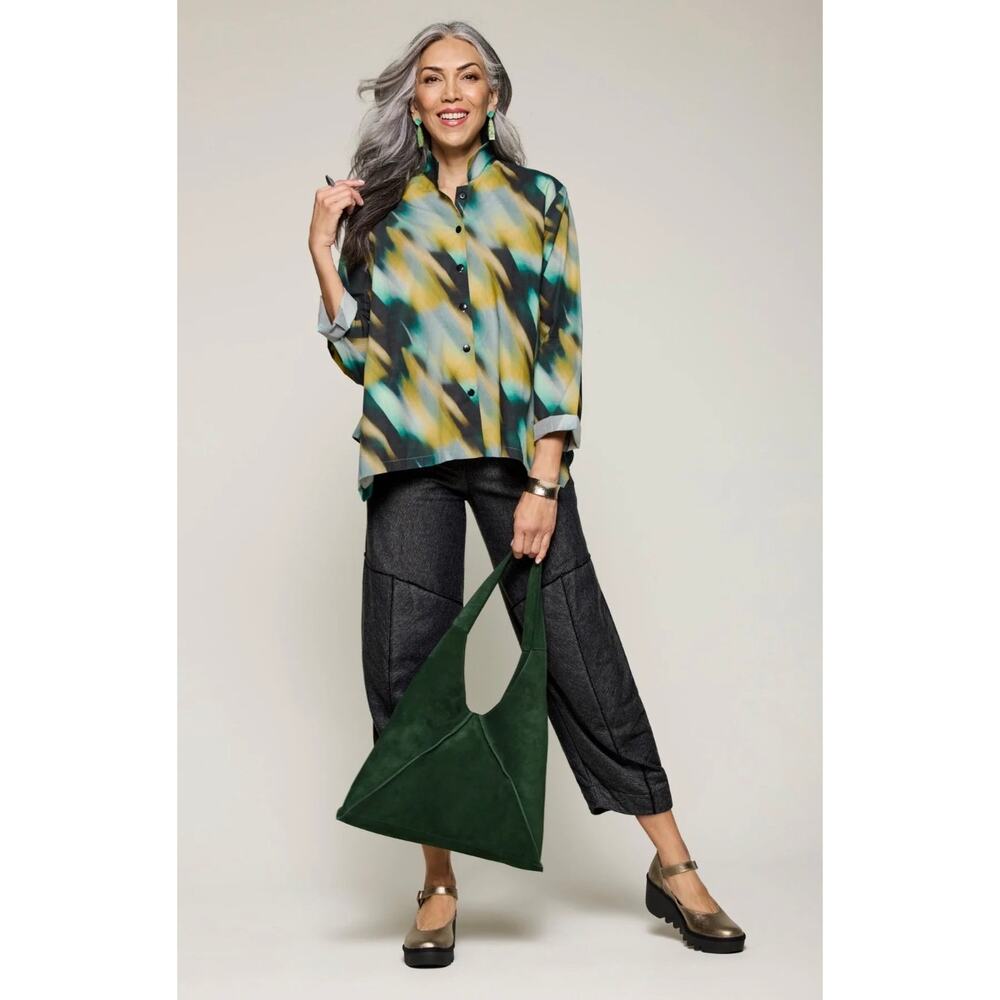 mSquare by Neetu Malik Flow Button Down Watercolor Print Shirt Size 2/Large NWT
